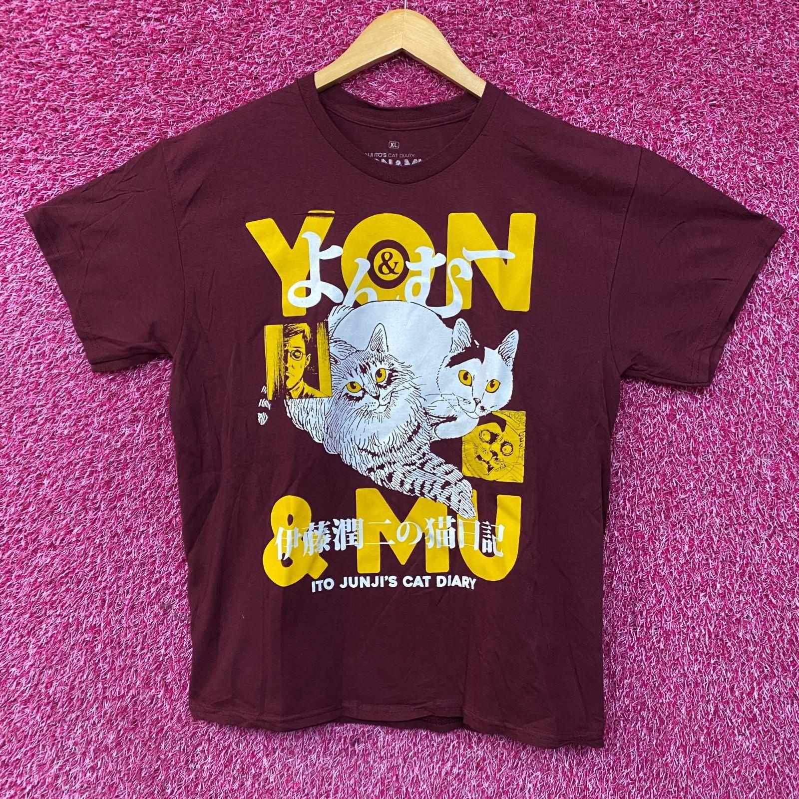 Junji Ito s Cat Diary Yon Mu Portrait Manga 100% Cotton T-shirt Mens Tees Top 3XL