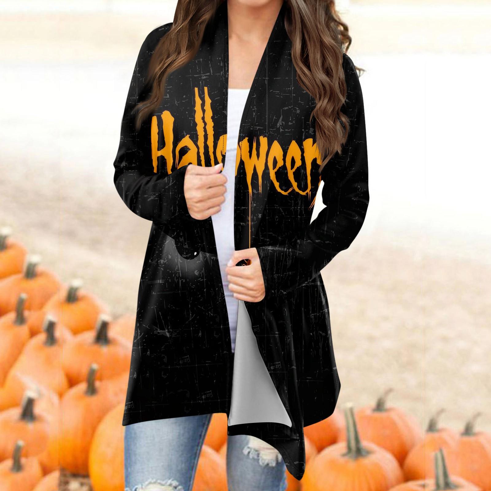 Женский модный повседневный кардиган средней длины с принтом на Хэллоуин — фото 4