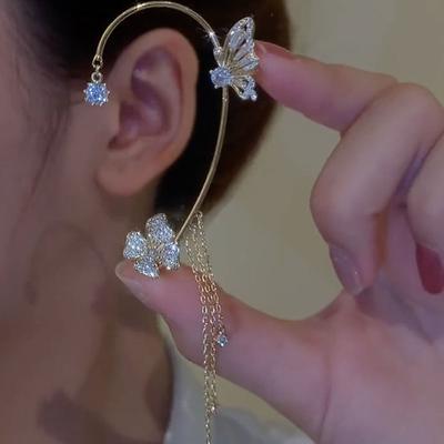 Třpytivá zirkonová květina motýl klips na ušní chrupavku pro ženy bez piercingu střapcová náušnice klips na ušní manžetu svatební zirkon