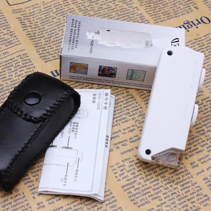 160-200X Adjustment Portable LED Microscope LED Lighted Pocket Microscope Magnifier-M25 Natural Observation Uses