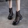 Women's 2025 Summer Genuine Leather Mesh Martin Boots with Buckle - Breathable, Slim, Short Design.