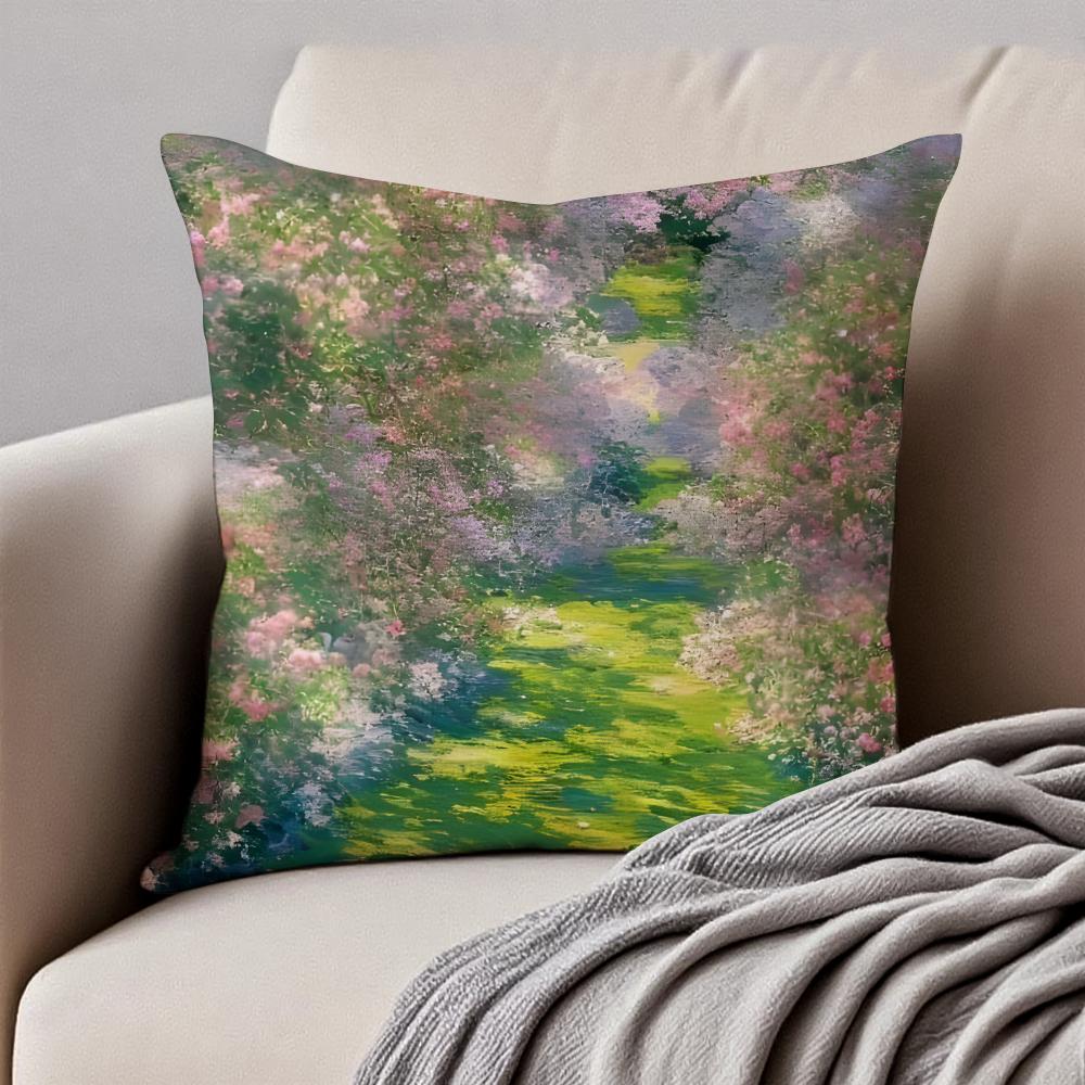 Famous Classic Oil painting Art CClaude Monet Cushion Cover Pillowcase Antidustmite Invisible Zipper Short Plush Sofa Cushion