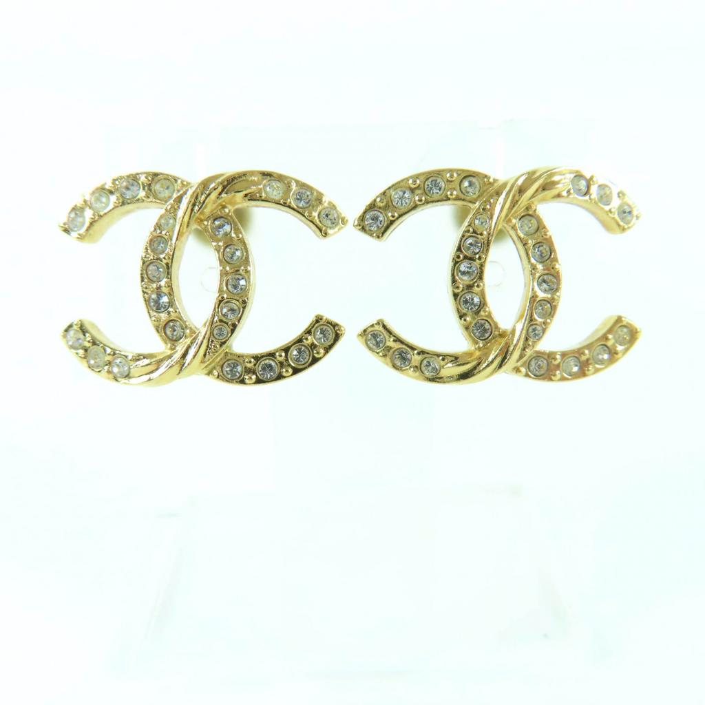 Great CHANEL Pierce COCO Mark rhinestone gold Women A24V Used