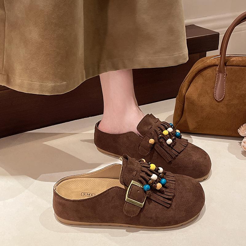 Fashion 2025 Women Mules Shoes Flats Suede Women's Sandals Fringes Summer Fashion Slippers Walking Dress Cozy