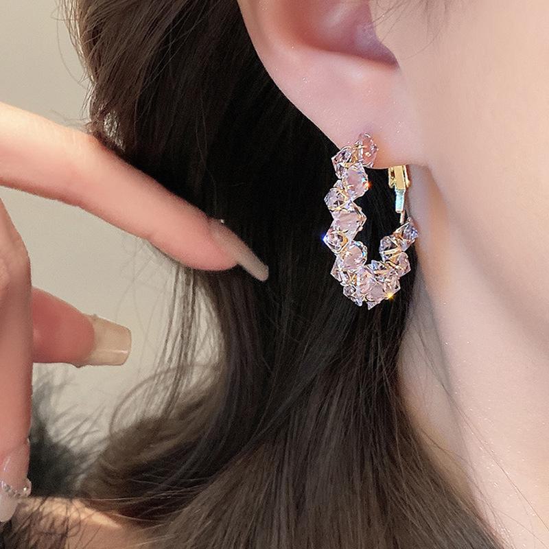 Korean Style Zircon Crystal C-Shaped Earrings - Elegant Luxury Earrings for Women