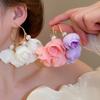 Fabric Flower Bloom Hoop Earrings for Women Super Fairy Round Imitation Pearl Earring Light Luxury Sweet Holiday Ear Buckles D
