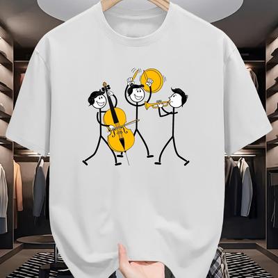 Herren Freizeit Sommer T-Shirt mit verspielter Musiker-Grafik Kurzarm Rundhals Lustiges Jazz-inspiriertes Design Herrenbekleidung