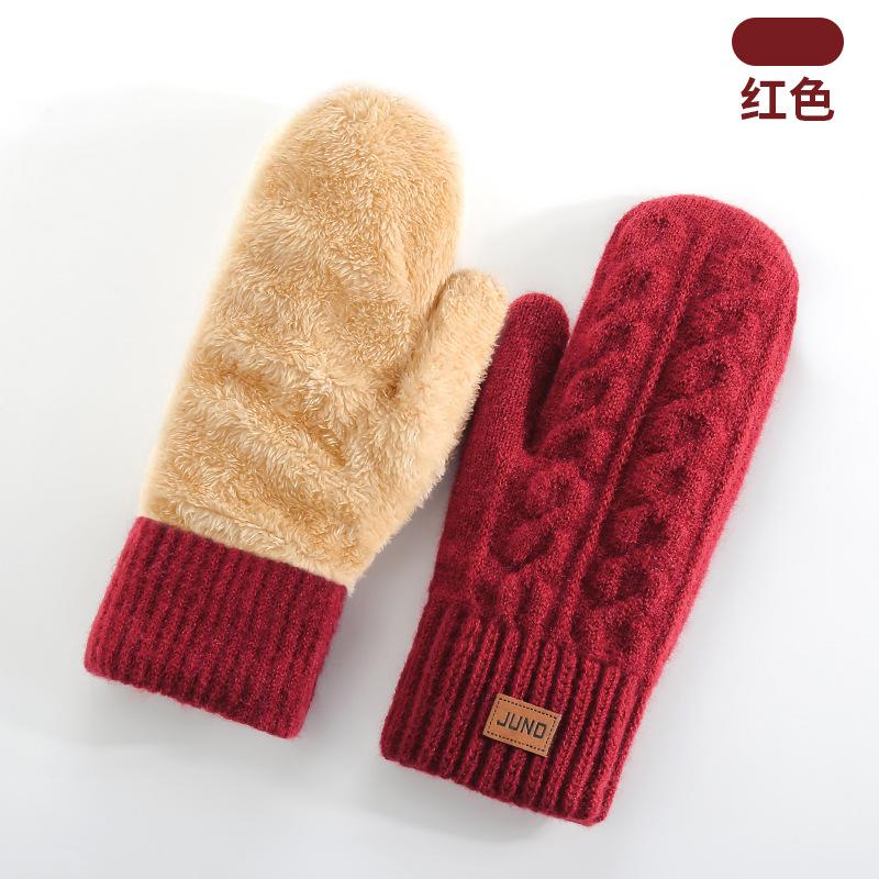 Women Winter Warm Thick Fleece Lined Knitted Mitten Gloves