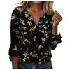 Women's Loose Casual Three-quarter Sleeves V-neck Lace Floral Print T-shirt Top
