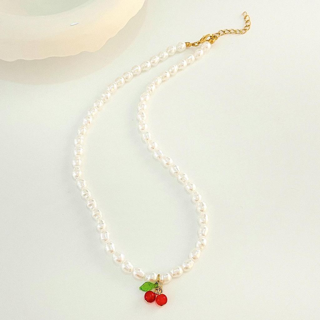 Cherry Red Cross-Border Necklace & Earrings Set: Light Luxury Niche Design, Elegant Clavicle Chain, Exquisite Accessories for Women