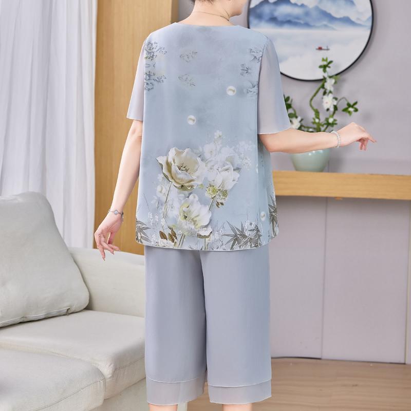Tallas Grandes 3XL-8XL Conjuntos de 2 Piezas de Gasa de Verano Oversize Ropa para Mujer Casual Elegante Holgado Pantalones de Pierna Ancha