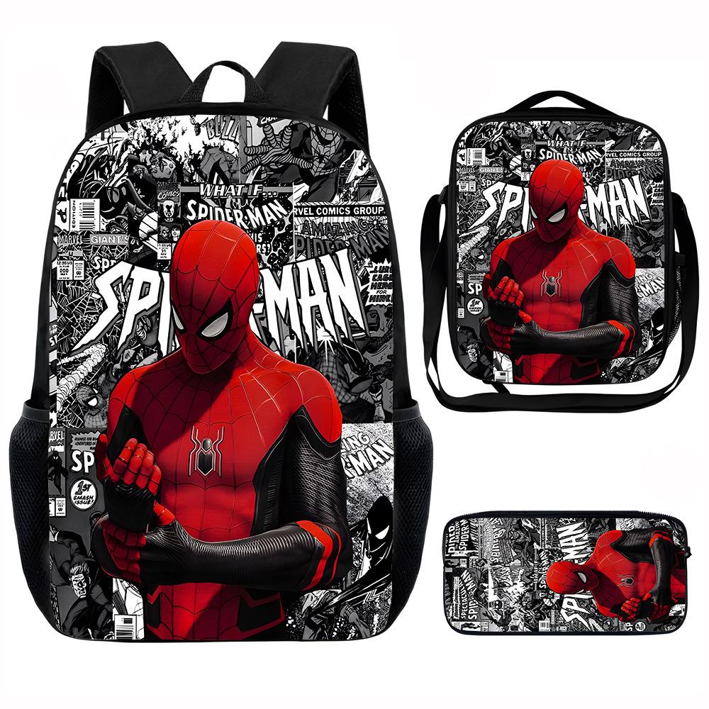 Spider-Man School Bag Lunch Bag Pencil Bag Elementary School Backpack Cartoon Peripheral Backpack Children's Bag Three-piece Set