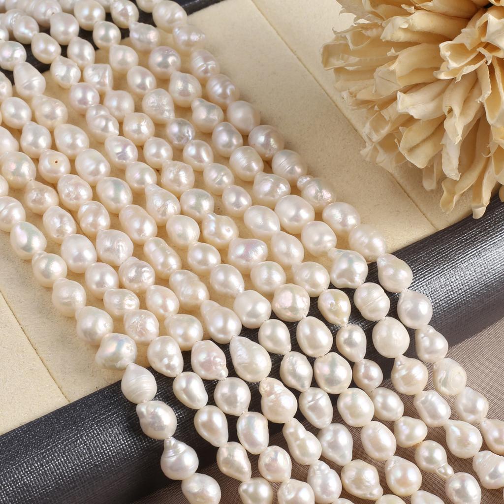 1String, Handmade Water Drop Pearl 6-7mm, White Natural Freshwater Pearl Beads for Jewelry Making DIY Necklace Bracelet Crafts, Women Gift 36cm