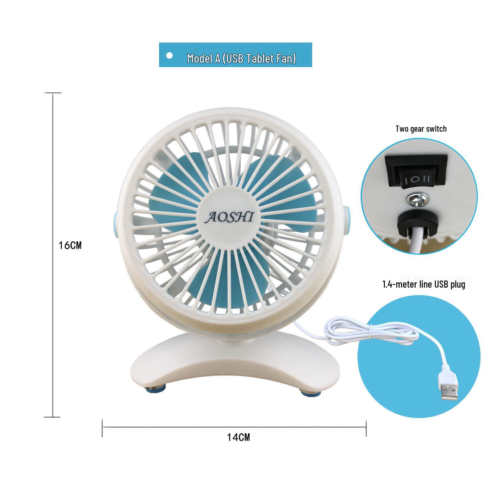 Rechargeable USB Mini Fan - Dual Use for Dorm, Office, or Bed 14MM