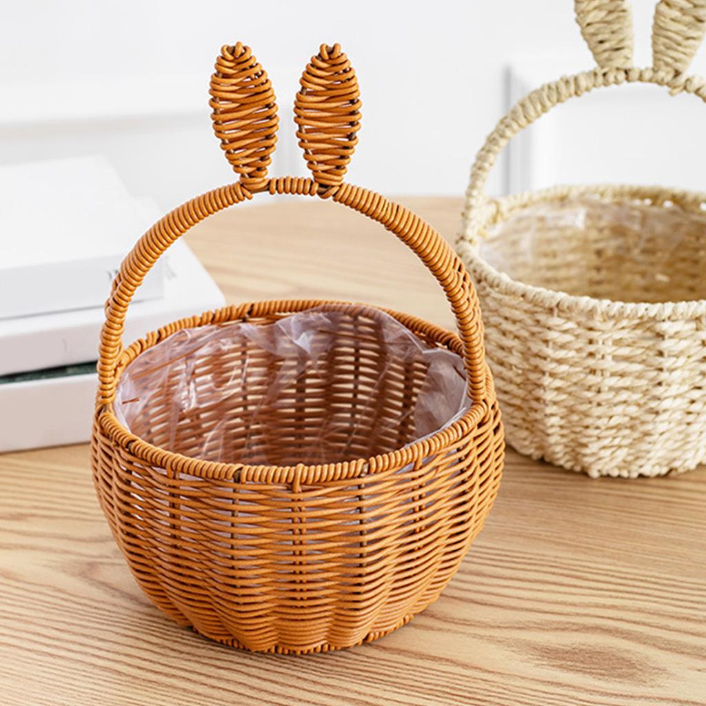 Portable Handwoven Basket With Lovely Rabbits Ear Elegant Storage Bin Great For Picnics And Family Gatherings