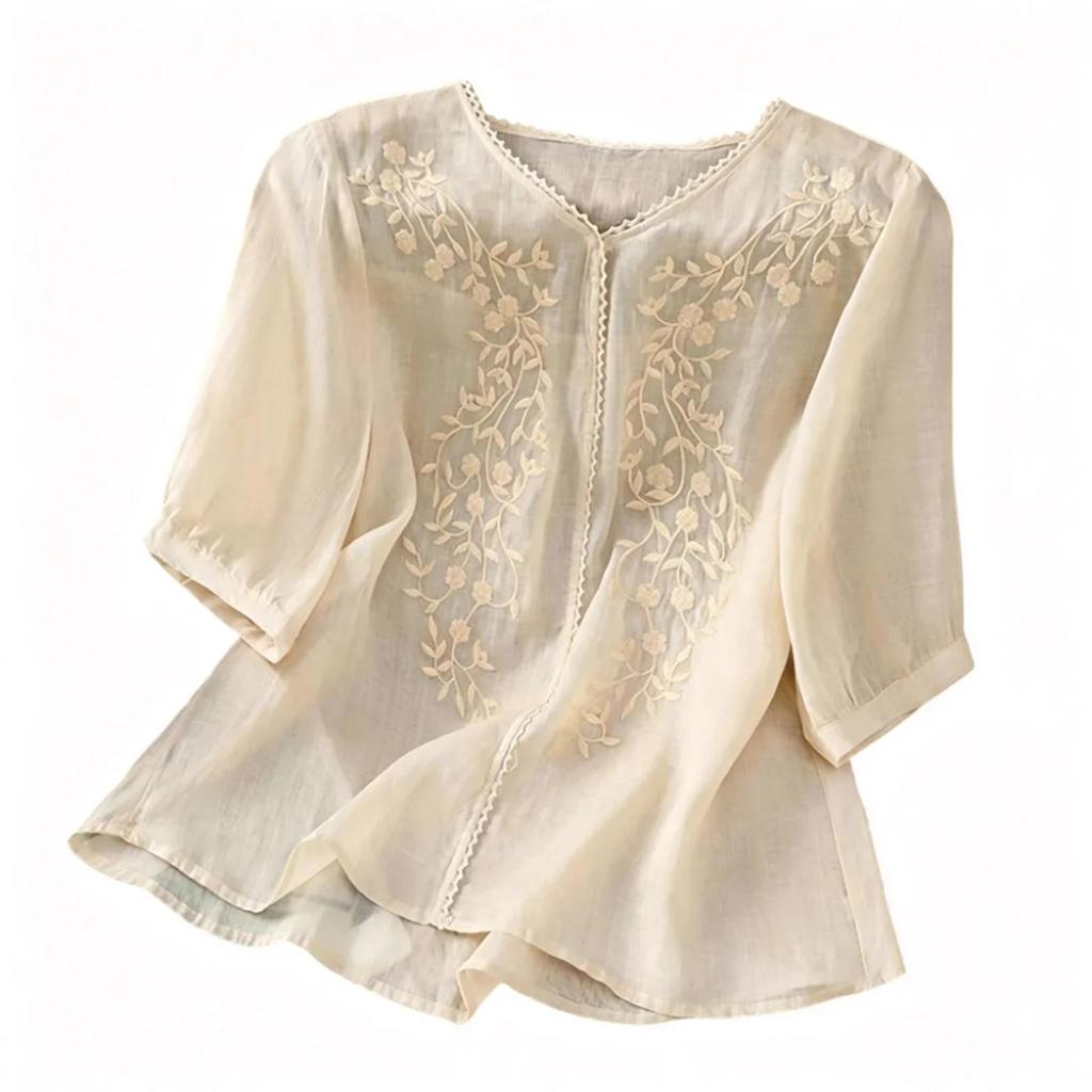 Womens Spring Tops Embroidered Loose Fit Blouse Summer Shirts for Women Casual Style Womens Summer Shirts Dressy Tops for Women