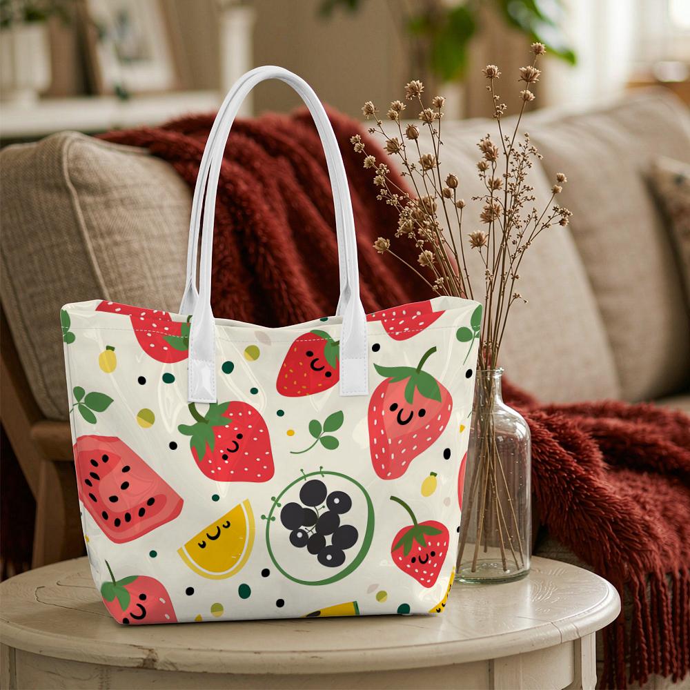 Cute Fruit Print Tote Bag Casual Large Capacity Handbag for Daily Shopping Travel Use