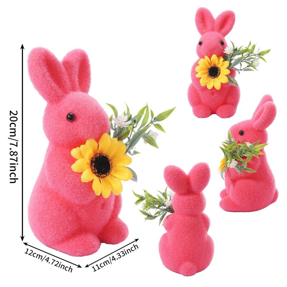 Simulated Flocked Rabbit Easter Rabbit Decoration Small Natural Flocking Realistic Bunny Figure Ornaments For Home Bedroom