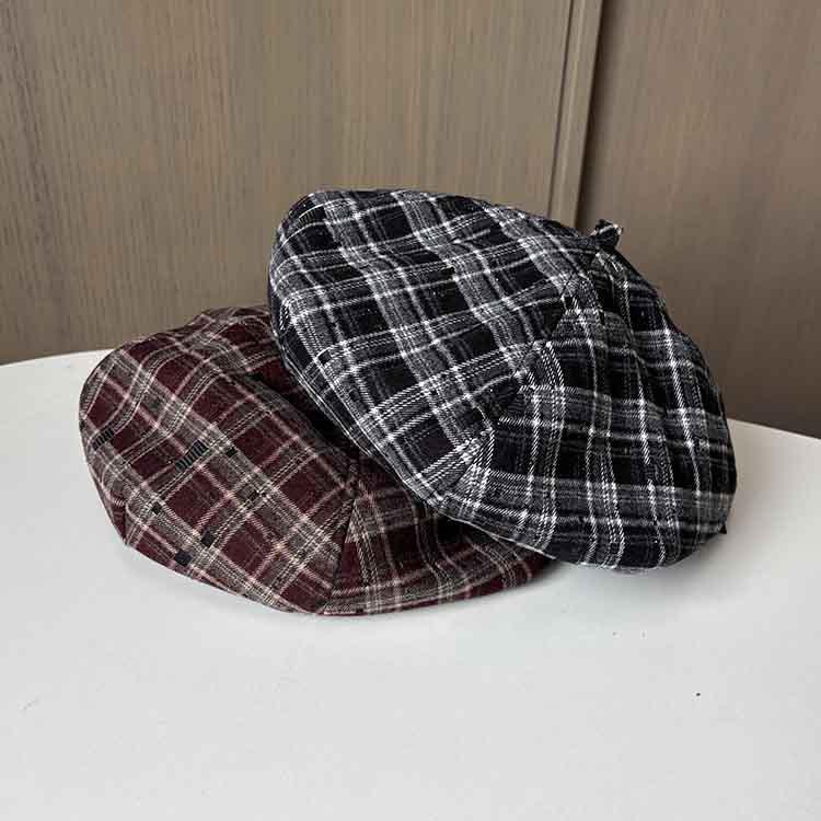 Cute and Sweet Literary Plaid Beret Children Spring and Autumn New Trendy Fashion Street Octagonal Hat Versatile Show Small Face