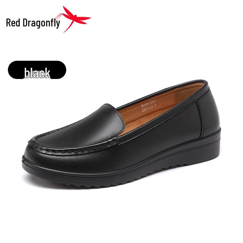 Женские летние кожаные слипоны Red Dragonfly - Повседневные, Удобные, Балетки для мамы 38 чёрный
