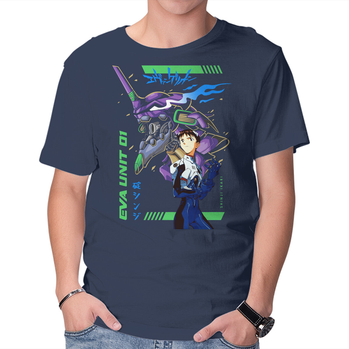 Unisex Crew Neck T-Shirt Evangelion Unit 01 Graphic Short Sleeve Casual Tee XL