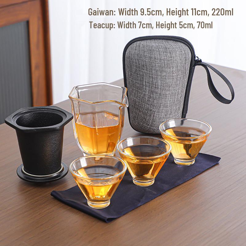 Portable Quick Brew Glass Teapot with Cups - Outdoor Travel Gongfu Tea Set