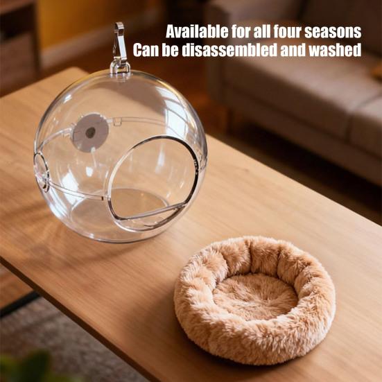 Casa per Animali Domestici Trasparente PC per Uso Alimentare Gabbia per Pappagalli con Anti-Morso Vista Panoramica a 360 Gradi Imbottiture Morbide Staccabili Uccello