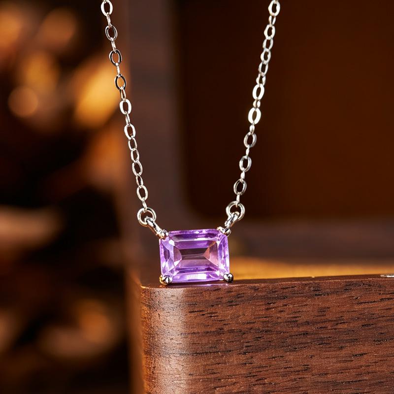 S925 Sterling Silver Necklace with Amethyst, Citrine, Peridot, Topaz, and Garnet Gemstones