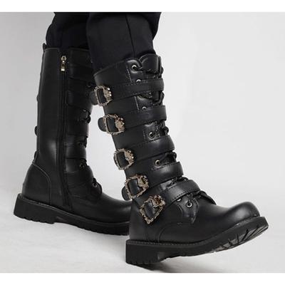 Men's PU Leather Motorcycle Boots High Over the Knee  Boots Gothic Belt Punk Boots Men Shoes Boot