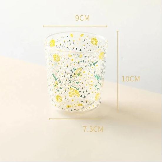 Heat Resistant Borosilicate Glass Flower Cup, Floral Glass Cup, Milk, Juice & Breakfast Drinking Glass