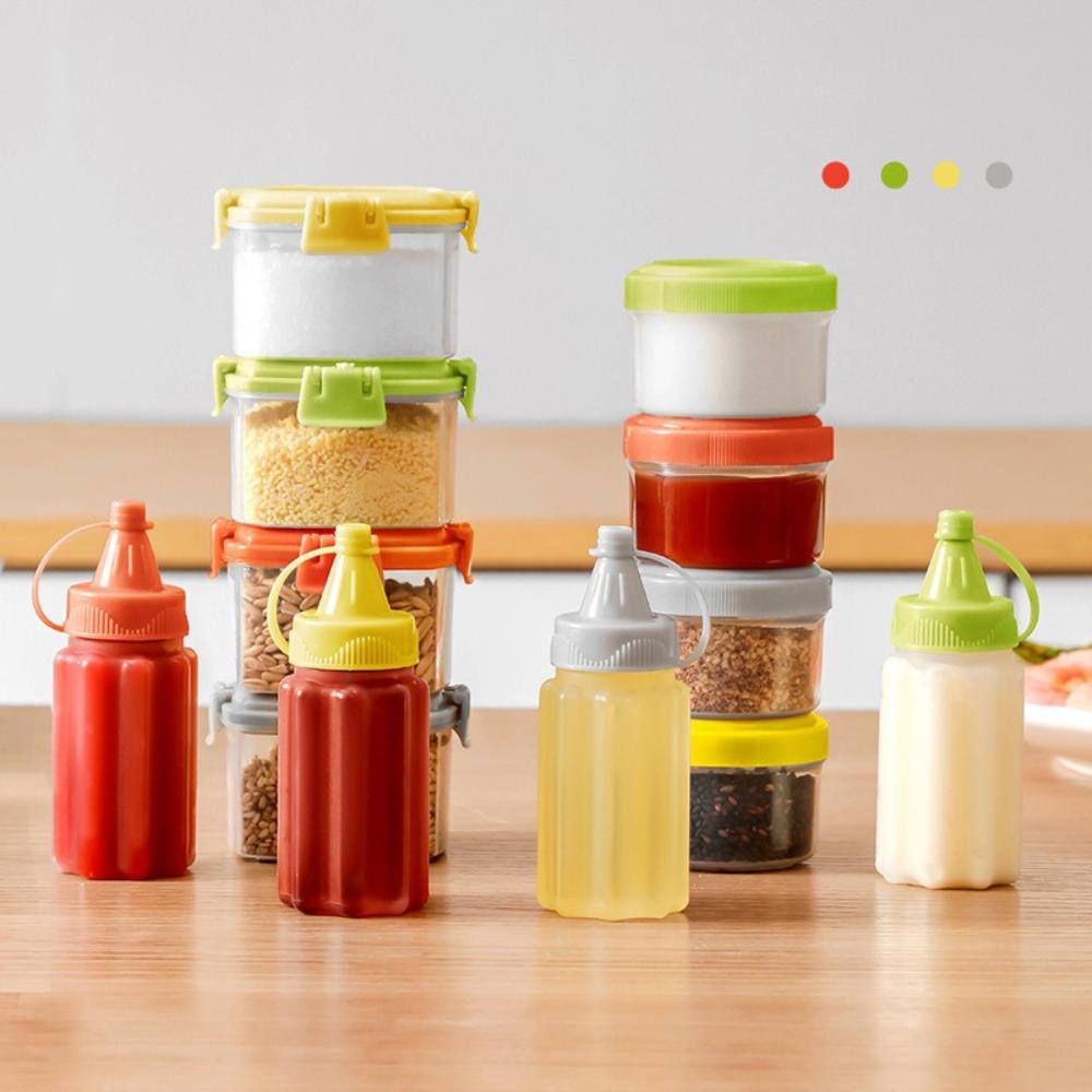 4Pcs Mini Plastic Sauce Vinegar Squeeze Bottle Seasoning Salad Dressing Containers Outdoor Portable Barbecue Spice Kitchen Tool