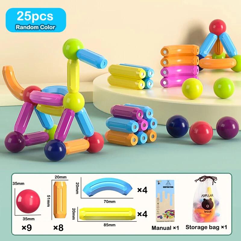 8Pcs-164Pcs Kids Color Magnetic Strip Construction Set Magnetic Balls Stick Building Blocks Educational Toy For Children Gifts