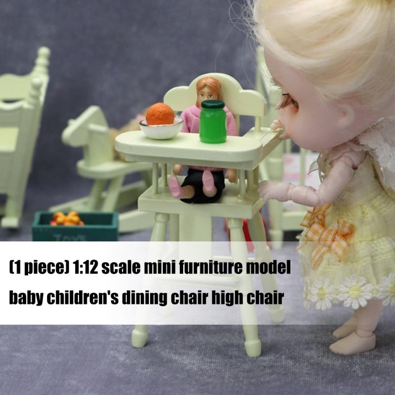 1/12 Scale Wooden Dollhouses Baby High Chair Miniature Realistic Dining Furniture for Kids Role Play