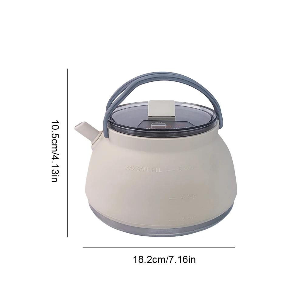 1.5L Silicone Kettle with Handle Outdoor Collapsible Kettle Stainless Steel Bottom Portable Camping Kettle for Travel Picnic