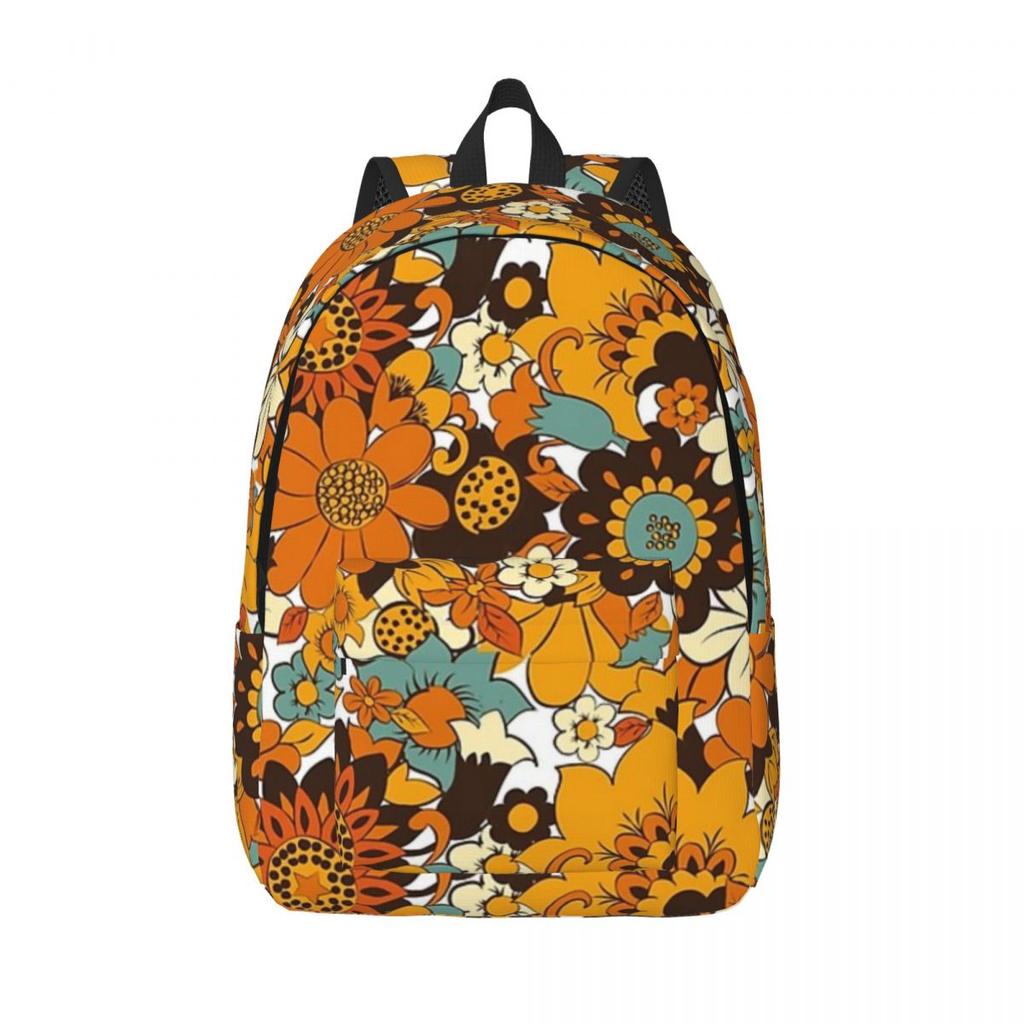 70s 60s Retro Flower Power, Floral Pattern Backpack Hot Sale Daypack Large Capacity BookBag School Bag Shoulder Bags Men Women