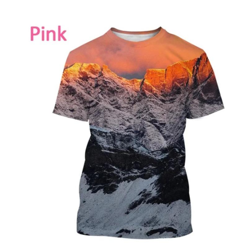 Men's 3D Printed Street Fashion T-Shirt Snow Mountain Scenery Print Short Sleeve O-Neck Pullover casual top