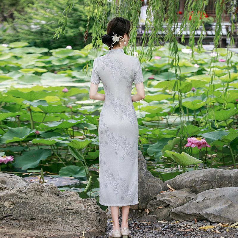 Gray mother national style new Chinese daily Suzhou long cheongsam improved young 1011 new women's high sense