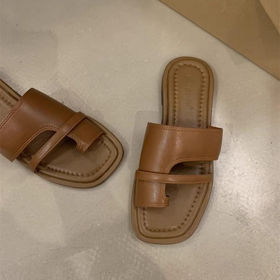 

Набор шлепанцев с пальцами женская обувь летняя одежда 2025 ретро простой с юбкой на одной педали римские сандалии большого размера 42 коричневый