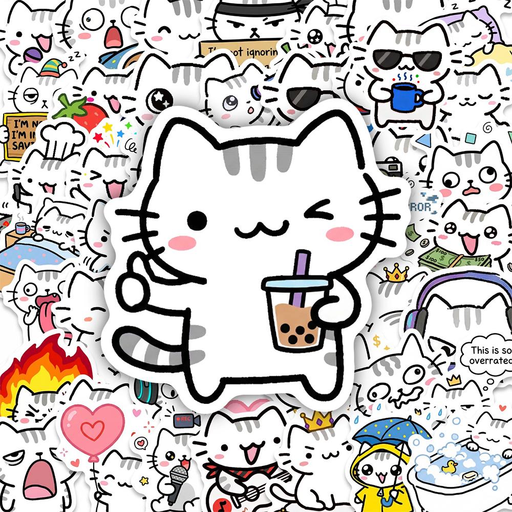 10/30/50pcs Cute Line Kitten Daily Graffiti Sticker Kawaii Cat Cartoon Aesthetic Decal Decorative Diary Laptop Phone Case