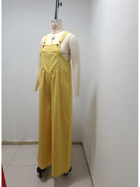 2024 Women's Ethnic Style Sleeveless Wide-Leg Button Jumpsuit