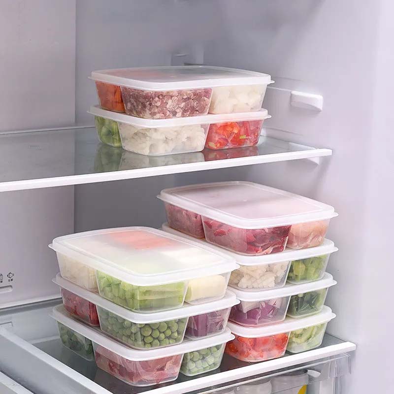 2/4/6 Refrigerator Organizer Storage Fresh-keeping Box Plastic Microwave Lunch Box Sealed Portable Partition Box Fruit Meat Storage Box 4 Compartments