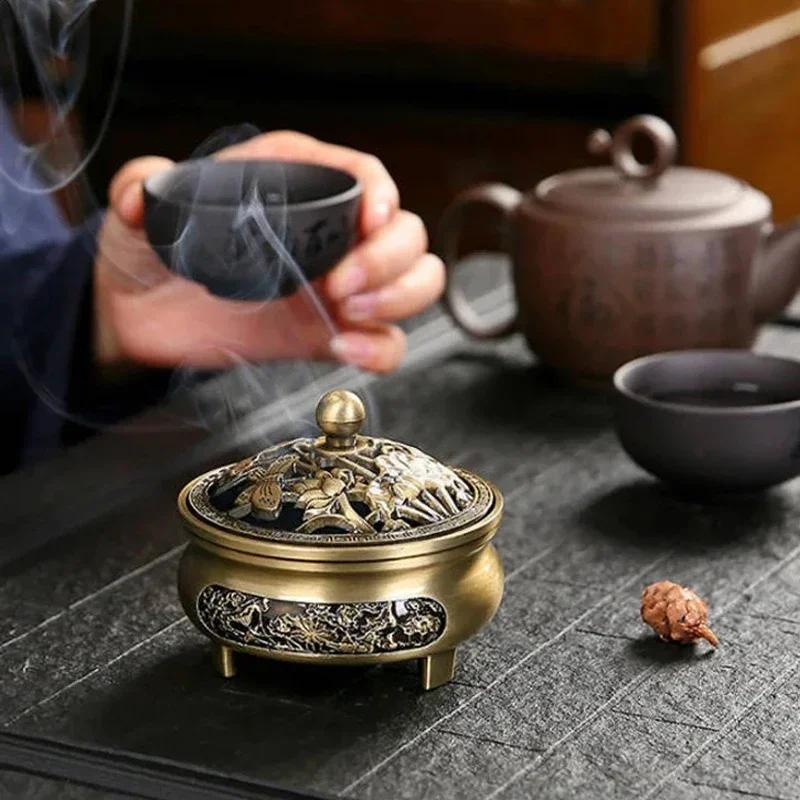 Retro Alloy Three-legged Incense Burner Base Set Incense Art Decorative Indoor/tea Room/soothing Purifying Aromatherapy Stove