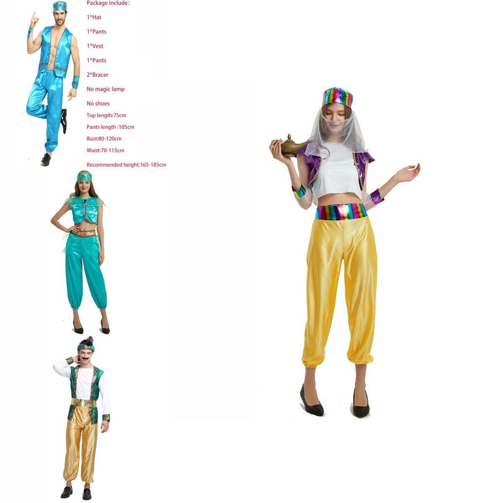 Costume da Aladino Magico Lampada e Principessa Jasmine per Adulti per Feste di Halloween