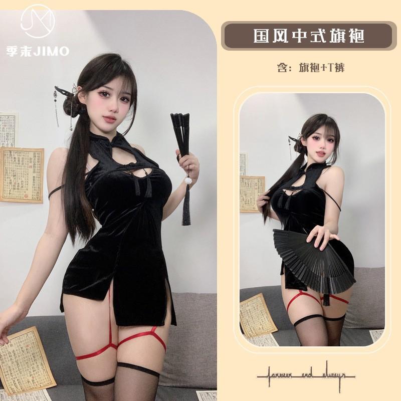 Sex underwear retro stand-up collar buckle velvet cheongsam short skirt sexy pure Republic of China style velvet cheongsam skirt