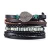 4-Piece Multi-Layer Leather Leaf Bracelet: European & American Unisex Retro Street Ethnic Style Accessory