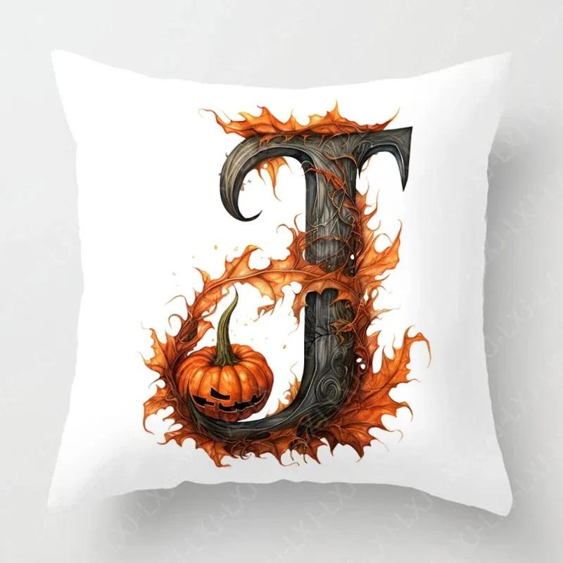 

Чехол для подушки с тыквой на Хэллоуин с 26 буквами, подходящий для дома, гостиной, дивана, спальни, украшения комнаты 40x40cm