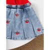 Spring and Autumn New Style Infant Toddler Girl Red Long Sleeve + Cherry Print Denim Skirt Set