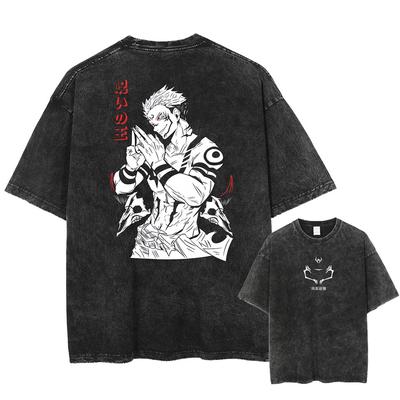 Japan Anime Jujutsu Kaisen Ryomen Sukuna Graphic Washed TShirt Men Oversized Casual Tshirts Harajuku Male Vintage Cotton T Shirt
