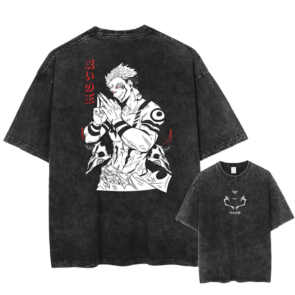 Japan Anime Jujutsu Kaisen Ryomen Sukuna Graphic Washed TShirt Men Oversized Casual Tshirts Harajuku Male Vintage Cotton T Shirt