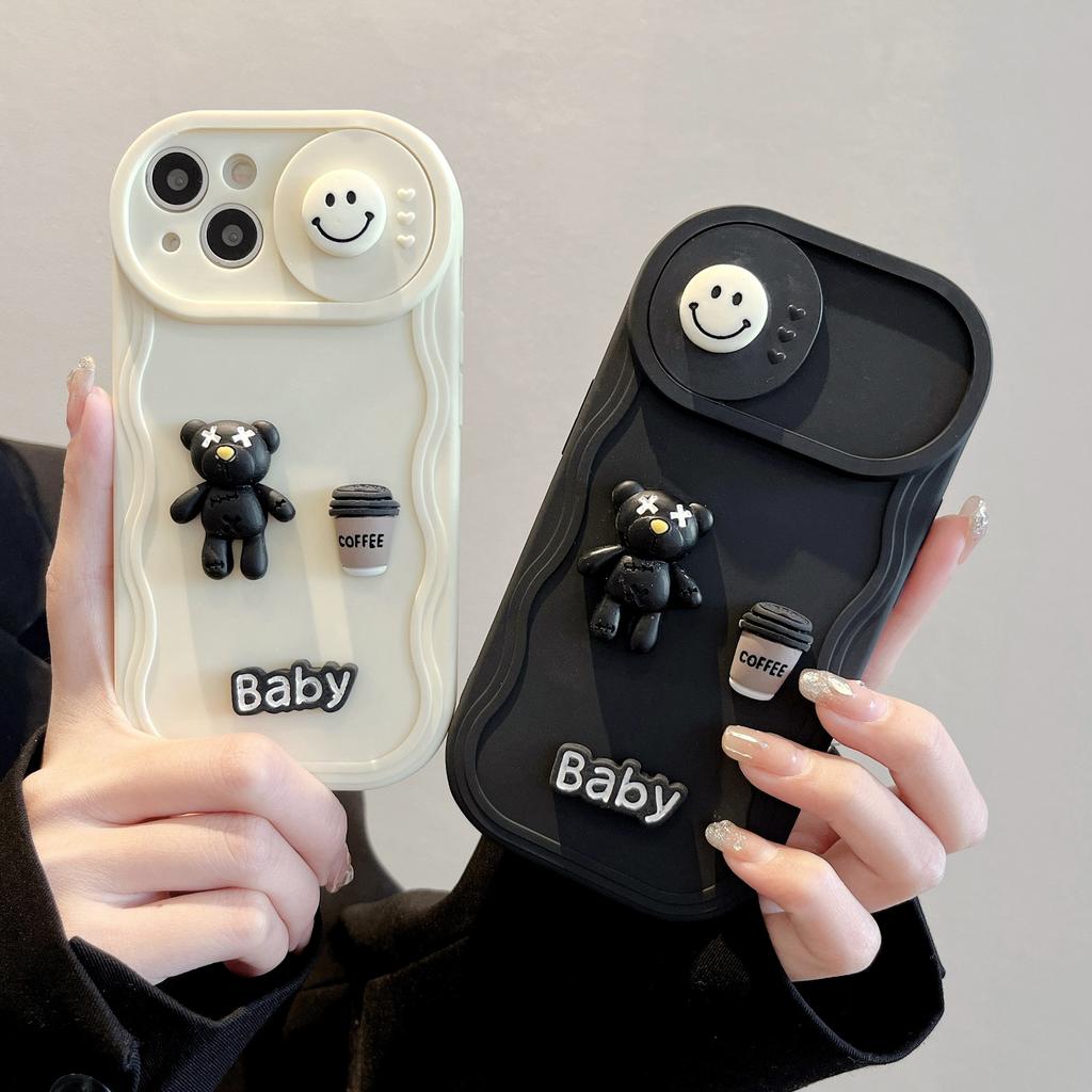 Smiling Violent Bear Applicable To IPhone15PRO Mobile Case Wavy Push Window Apple 16 Protective Case 13 Soft Shell 78p